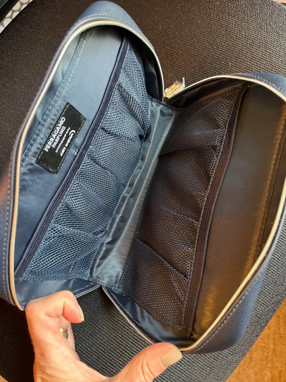 Ferragamo Parfums Navy Travel Cosmetic Bag In Partnership with Air India NEW